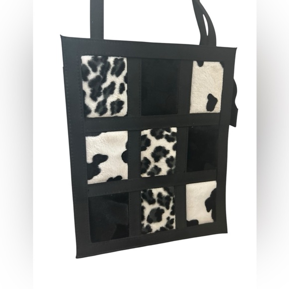 Vintage 90s black and white fur animal print shoulder bag - Picture 1 of 10